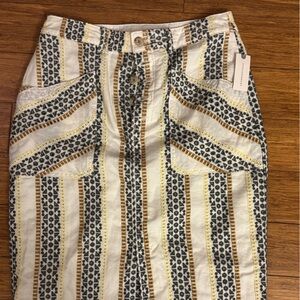 Nw t Anthropologie White tan black Button-Up Shirt size 6